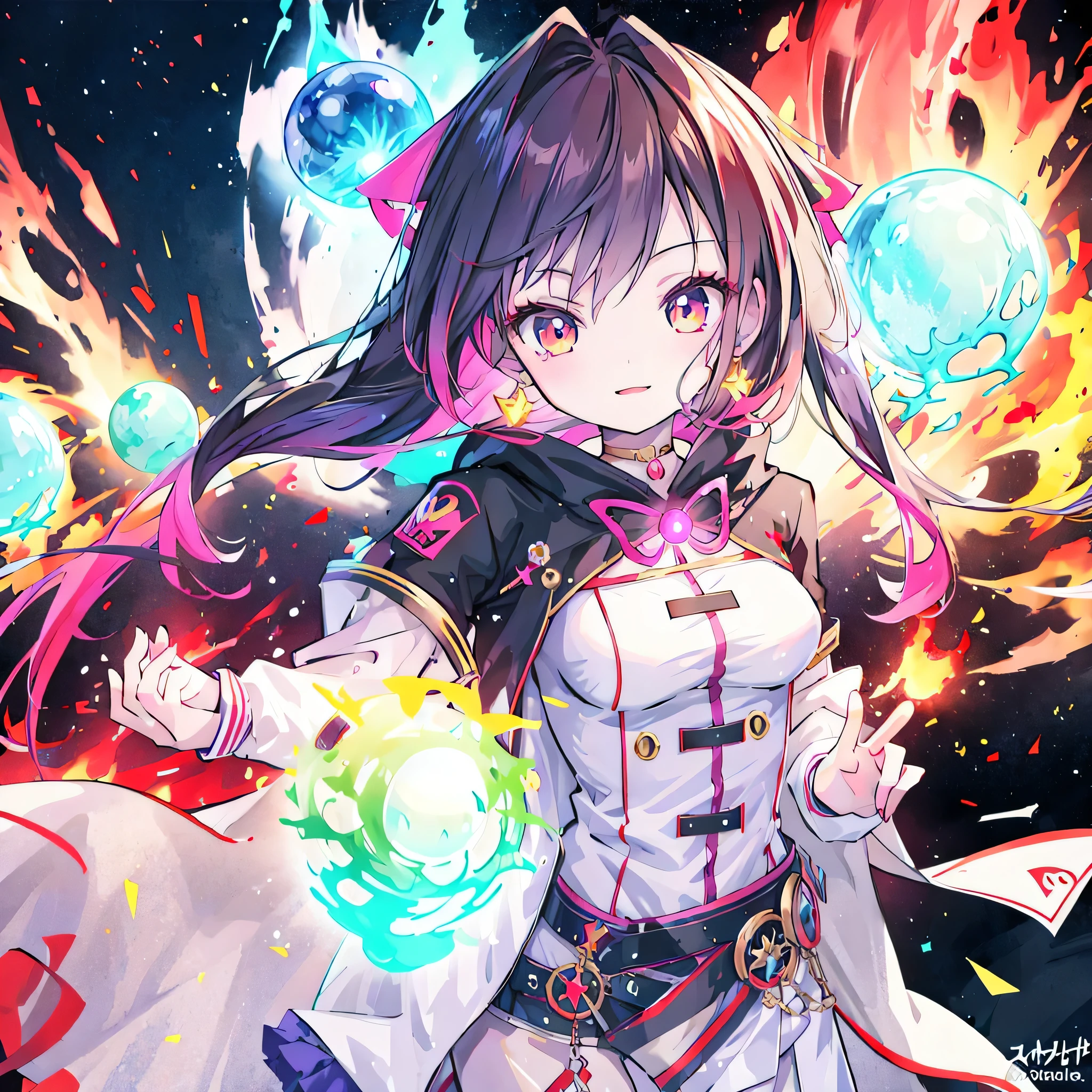masterpiece, best quality:1.2),anime style:1.8, 1girl, solo, Ultra-detailed, best quality,High saturation, flame, gradient, colorful,magic, vivid colors 