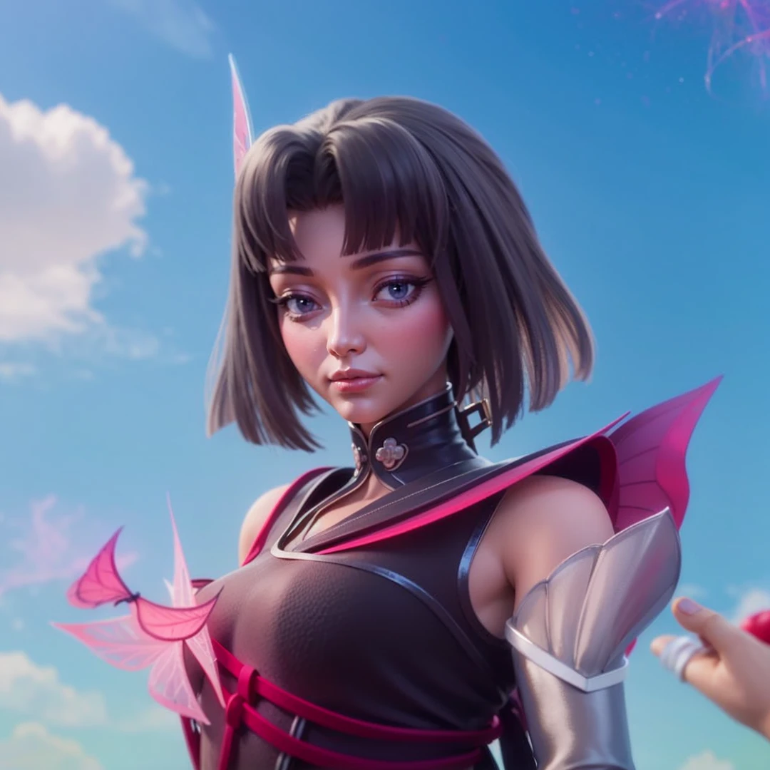 Masterpiece style 3D, beautiful girl, cool girl, (detailed face 8k) (detailed hair 8k) (detailed clothes 8k) blue cloak, black hair, 8K, HDR sharpen.