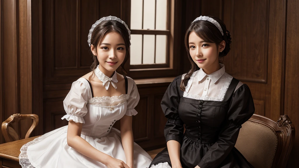 a beautiful woman, with maid clothes,