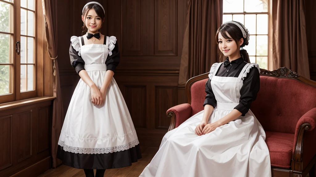 a beautiful woman, with maid clothes,
