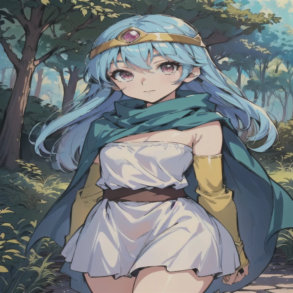 Close-up of a woman in a dress and cape, portrait Zodiac Knight Girl, Aqua from Konosuba, Turquoise hair anime girl, Anime Moe Art Style, Anime Rush John 8k Woods, Official Art, High quality anime art style, Zodiac Knight Girl, rogue anime girl ayanami rei, Elf Girl, Vivid RPG Portraits, Anime Goddess