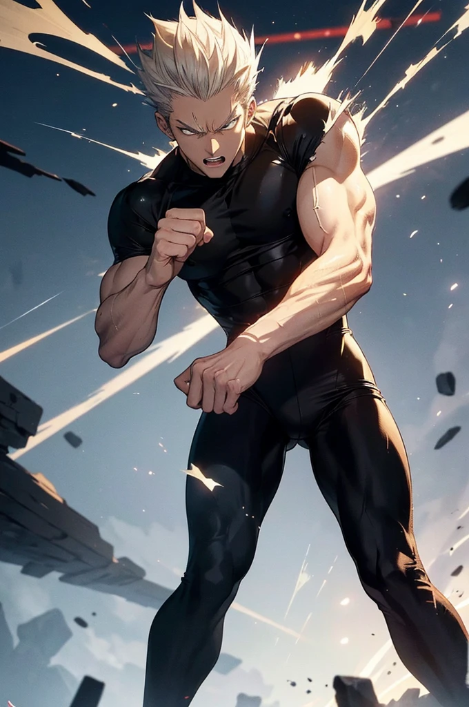 Garou is a character from "One Punch Man" known as the "hero hunter". Exalument of maestro Bang, rebels against the Heroes Association. physically, Garou is muscular, Athletic build, with silver hair combed in spikes back. He usually wears a tight dark t-shirt and light pants.. Garou has keen intuition in combat, Exceptional martial arts skills and an ability to adapt that make him a formidable opponent for any hero.