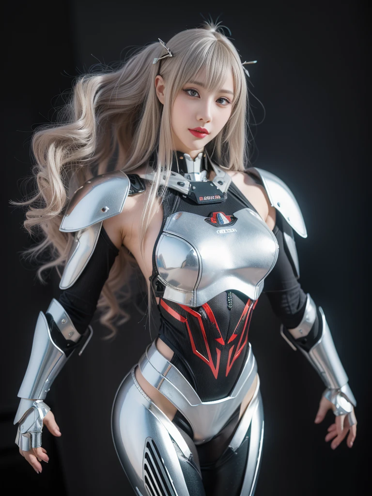 Super Detail, High Detail, high quality, best quality, High resolution，1 female robot，Beautiful female robot,beautiful clear face(Rain waves_haneame：1.5)， Realistic, High resolution, Soft Light,Hips up, (Detailed face), silver hair, long hair, Mecha Maiden, Colorful mechanical parts, mechanical joint, Thick mechanical armor, , All metal body, Technology Antenna Hair Accessories