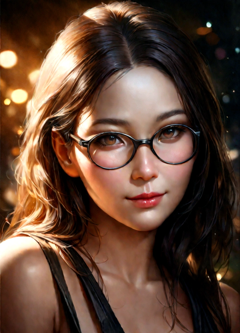 a beautiful young korean girl with a slender figure, pale skin, round eyes, wearing glasses, medium brown hair, large breasts, wearing a short white skirt, smiling widely, lying on her back with her legs raised, full body photo, (best quality,4k,8k,highres,masterpiece:1.2),ultra-detailed,(realistic,photorealistic,photo-realistic:1.37),HDR,UHD,studio lighting,ultra-fine painting,sharp focus,physically-based rendering,extreme detail description,professional,vivid colors,bokeh,portrait