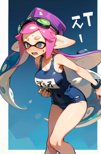 Splatoon,Embarrassed,Squid Girl,School Swimsuit,Big Breasts