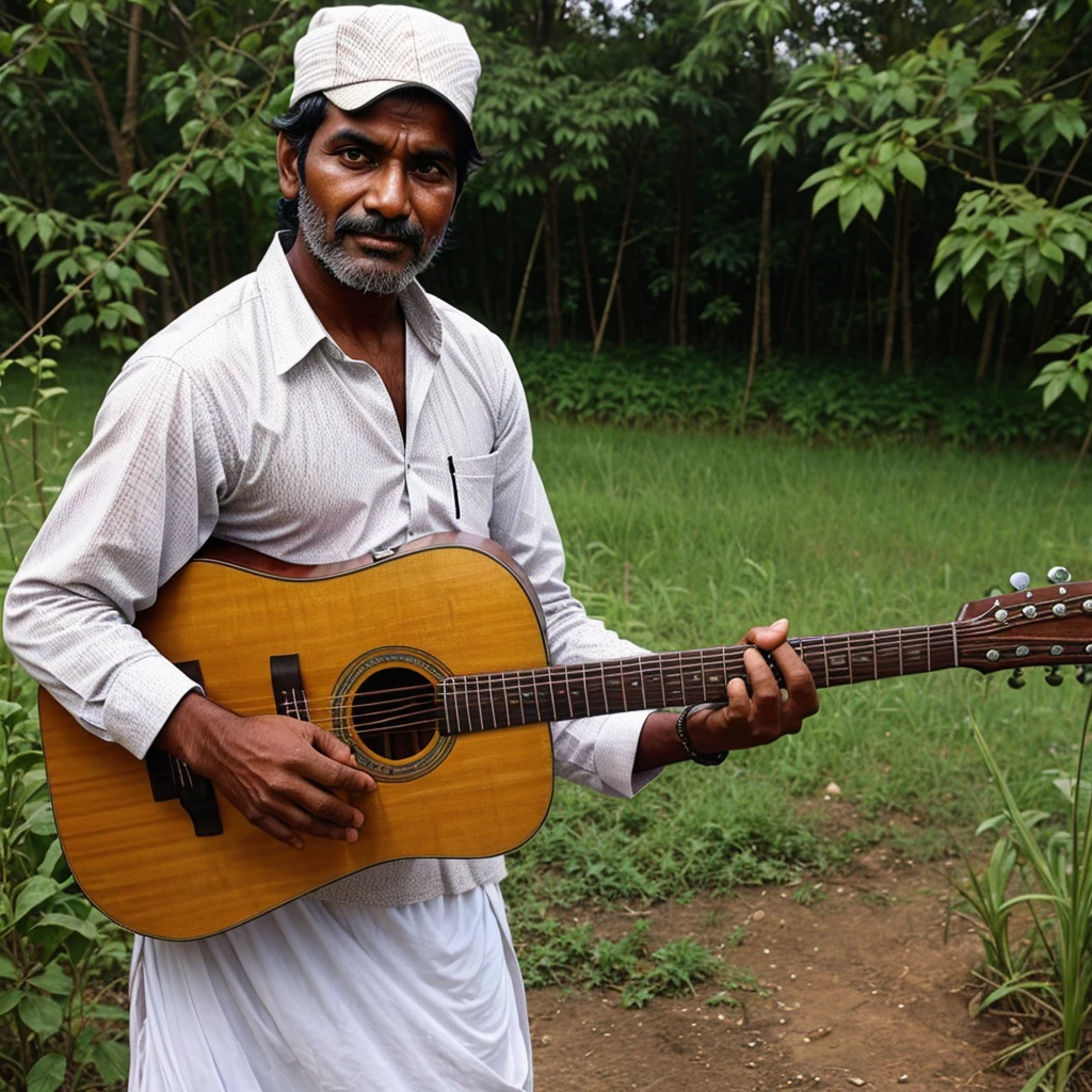 An farmer indian men with a guitar singing