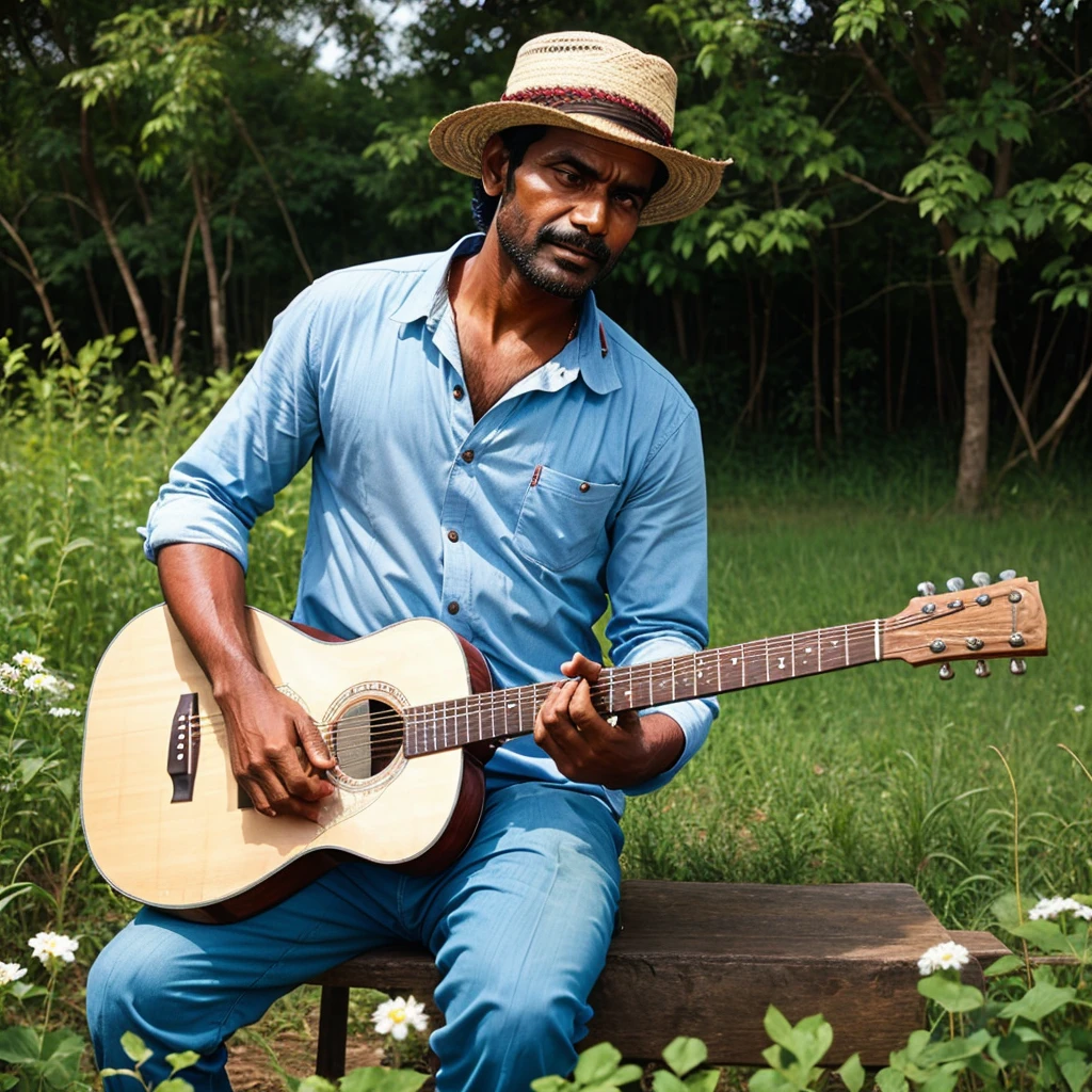 An farmer indian men with a guitar singing