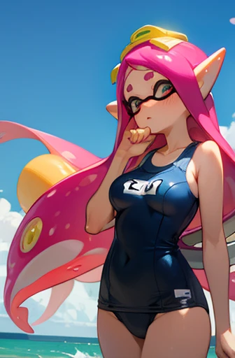 Splatoon,Embarrassed,Squid Girl,School Swimsuit,Big Breasts