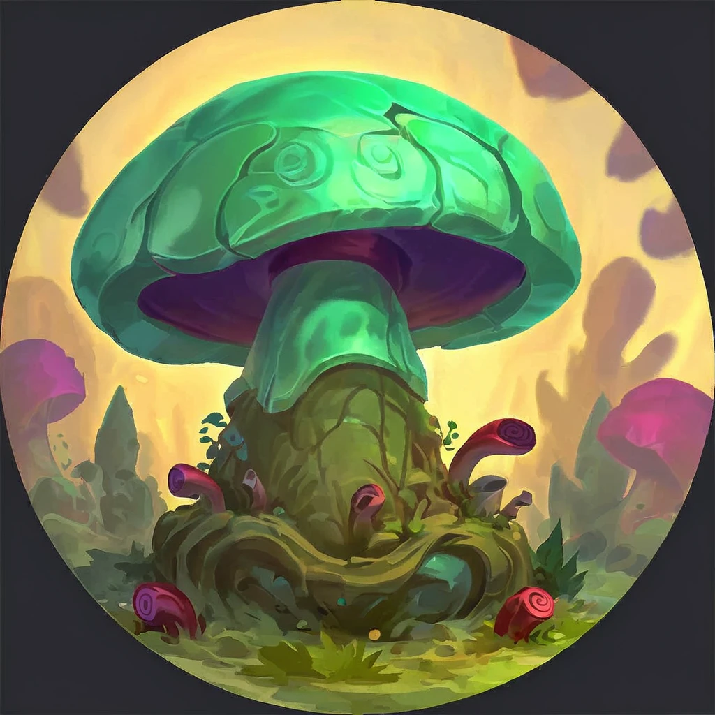 Create an icon depicting toxic mushrooms growing on the body of the target. The mushrooms should appear ominous and hazardous, protruding from various parts of the target's body
