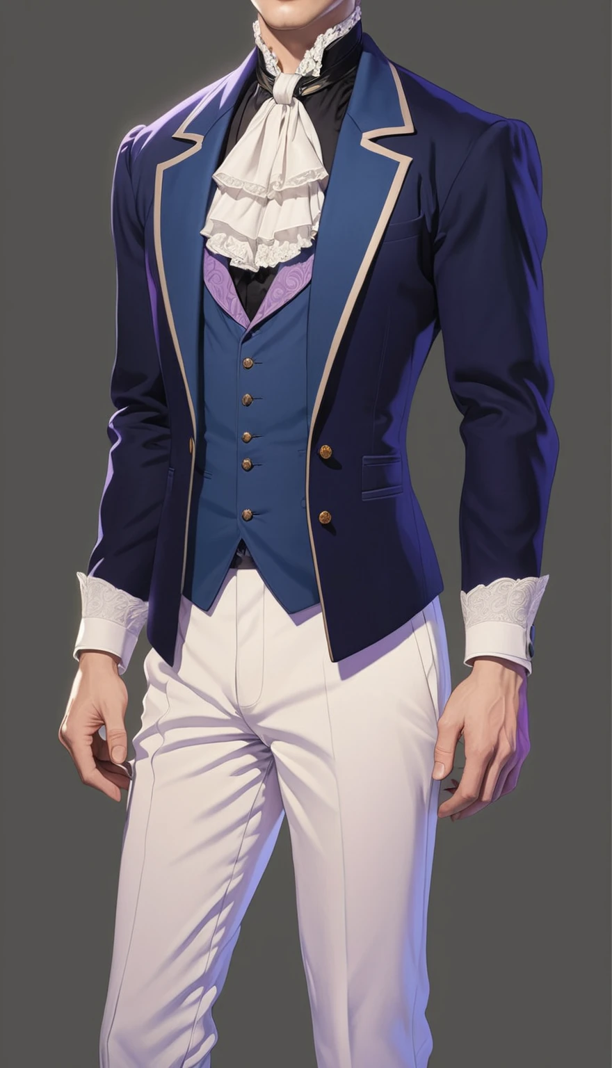 beautiful illustration, ultra-detailed, masterpiece, victorian style, confident pose, violet backlight, male man