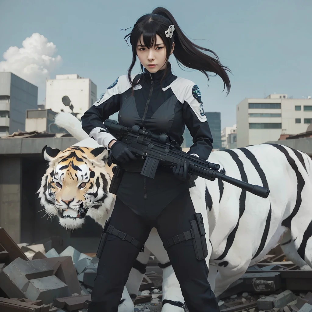 anime girl with rifle and tiger in urban setting, modern sci-fi anime, in the anime ghost in the shell, jormungand anime, sci fi anime, sci-fi anime, official studio anime still, modern cyberpunk anime, official anime still, jin - roh, high quality anime movie still, female action anime girl, sankakucomplex anime image