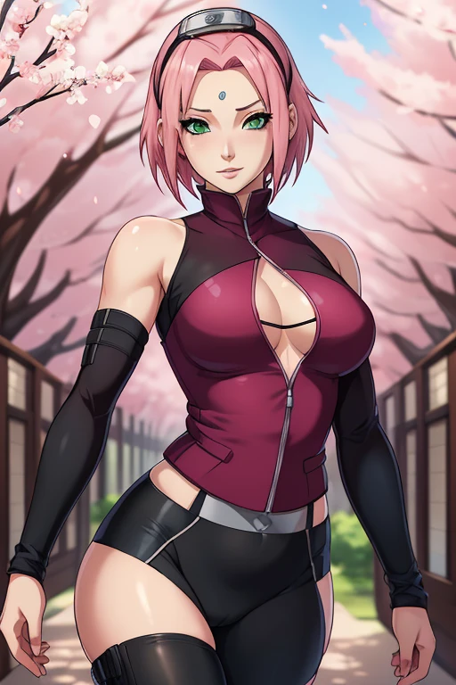 ((Ultra quality)), ((Masterpiece)), Sakura Haruno, Naruto, ((short pink hair)), (Beautiful cute face), (beautiful female lips), charming, ((sexy facial expression)), Look at the camera, eyes slightly open, (White skin color), (blue skin), glow on the body, ((beautiful detailed female eyes)), ((green eyes)), (juicy female lips), (black eyeliner), (beautiful female hands), ((Ideal female figure)), ideal female body, Beautiful waist, beautiful thighs, beautiful small breasts, ((subtle and beautiful)), lies tantalizingly (closeup of face), (Sakura Haruno, tight black leggings) bottom: hidden leaf town, Naruto shippuden, ((depth of field)), ((high quality clear image)), (clear details), ((high detail)), realistically, professional photo shoot, ((clear focus)), cheered up