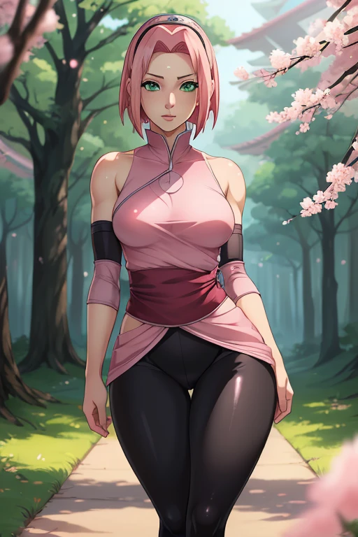 ((Ultra quality)), ((Masterpiece)), Sakura Haruno, Naruto, ((short pink hair)), (Beautiful cute face), (beautiful female lips), charming, ((sexy facial expression)), Look at the camera, eyes slightly open, (White skin color), (blue skin), glow on the body, ((beautiful detailed female eyes)), ((green eyes)), (juicy female lips), (black eyeliner), (beautiful female hands), ((Ideal female figure)), ideal female body, Beautiful waist, beautiful thighs, beautiful small breasts, ((subtle and beautiful)), lies tantalizingly (closeup of face), (Sakura Haruno, tight black leggings) bottom: hidden leaf town, Naruto shippuden, ((depth of field)), ((high quality clear image)), (clear details), ((high detail)), realistically, professional photo shoot, ((clear focus)), cheered up