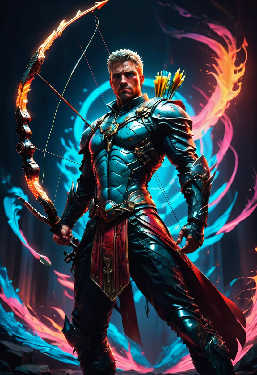 Archer, bow and arrow, Archery pose, full body, by Frank Miller comic style, dramatic composition, cinematic dynamic action scene, vibrant colors, cinematic lighting, dramatic lighting, best quality, masterpiece, very aesthetic, perfect composition, intricate details, ultra-detailed