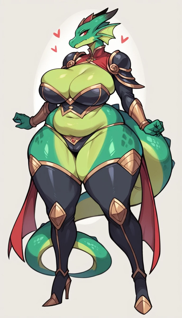  character with ultra large breasts, full body, wide hips, furry , tail, very big fat body,  very fat, dressed, woman, tail, very big fat body, cyber, very fantasy clothing,, slim waist, fat hips and breasts,  fantasy woman, green skin, cyber robo dragon, wears fantasy warrior clothing