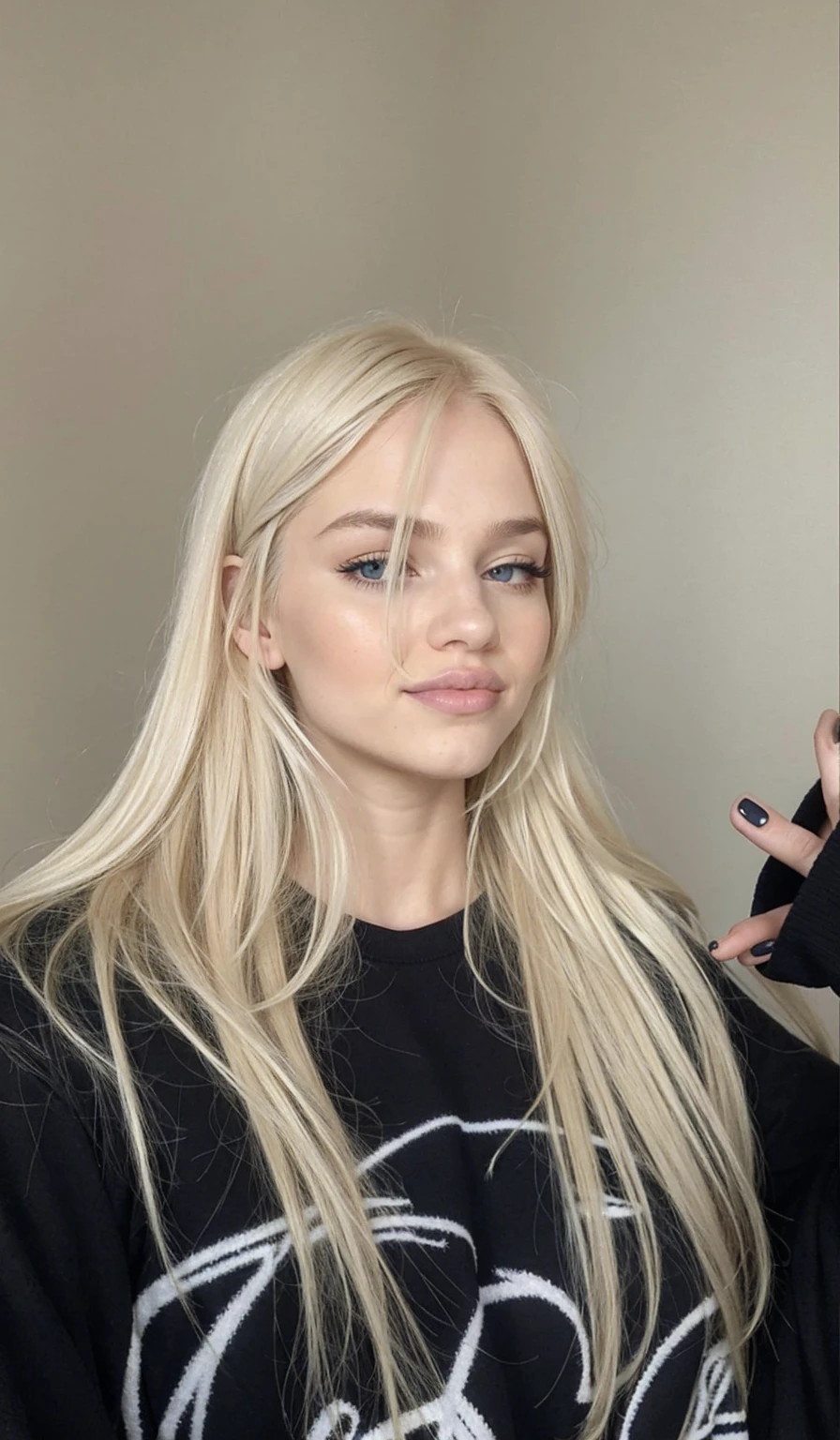 Blonde woman with long hair taking a selfie, chica perfecta de pelo blanco, extremely pale blonde hair, ava max, very very pale blonde hair, pelo largo y blanco y flequillo, Cabello largo rubio platino, su cabello es blanco, una chica con cabello rubio, pelo largo y rubio y ojos grandes, con pelo largo y rubio, chica con pelo blanco, blanco - pelo rubio