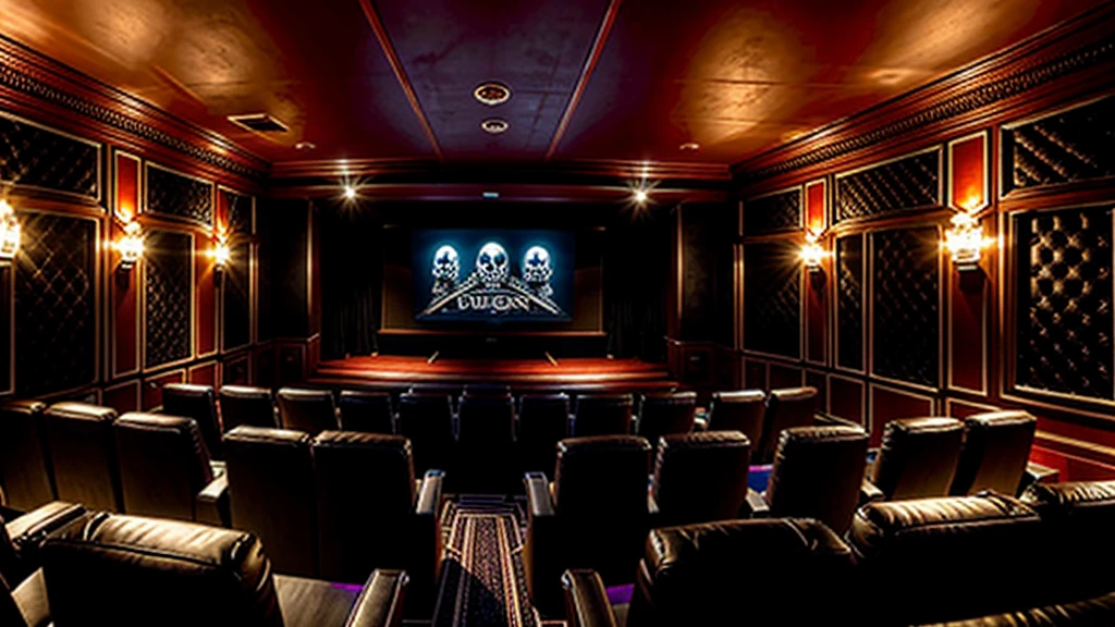 image of a cinema with decoration of a dungeon with skulls and skeletons