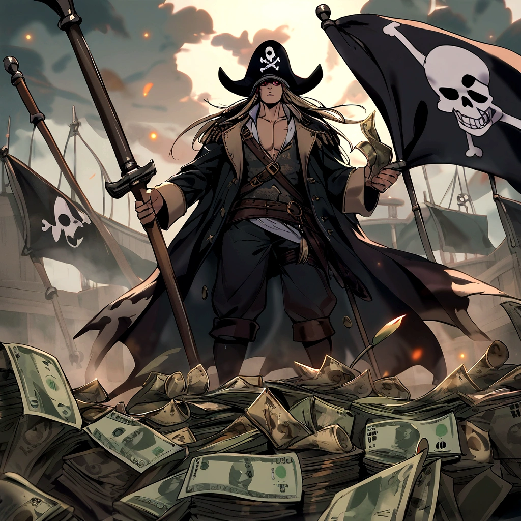 pirate flag, Two Spears, skullish, money, muito money