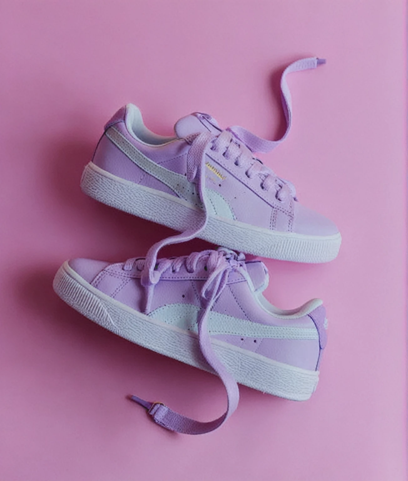 a pair of purple sneakerss with white laces on a pink background, sneakers photo, pastelная атмосфера, sneakerss, pastelный цвет, pink shoes, розовая pastel, 🎀 🧟 🍓 🧚, pastelные оттенки, 🎀 🗡 🍓 🧚, Gentle lilac sky, pastelный цветed, pastelные тона, pastel, focus on sneakerss only, sneakers, pastel style, in pastelные тона