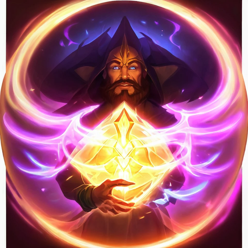 Visualize the Master of Passives surrounded by supernatural glows, presenting choices of passive abilities. Each option radiates a distinct aura, indicating its effects without showing either positive or negative consequences explicitly.