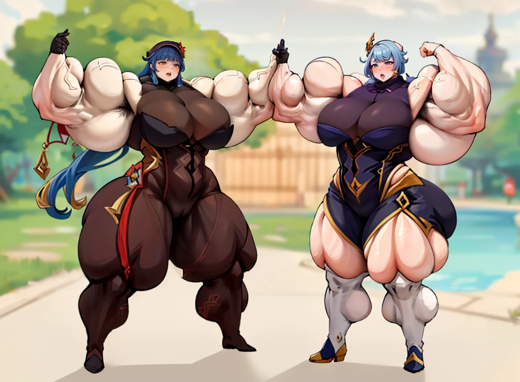 (very big woman: 1.5), strong, (hyper muscles: 1.5), ABS, thick legs, thick arms, big shoulders, ABS, Leotard),full shot, shot in the stomach, (Hutao from Genshin Impact: 1.5), (huge breasts:1.2), (high:1.2), (colossal ass:1.2), (massive:1.2), (detailed, beautiful face), Moaning, (lustful face: 1.4)