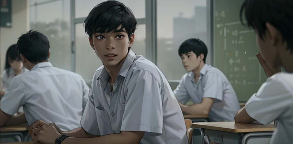 a group of students in the classroom all have dark hair and dark eyes