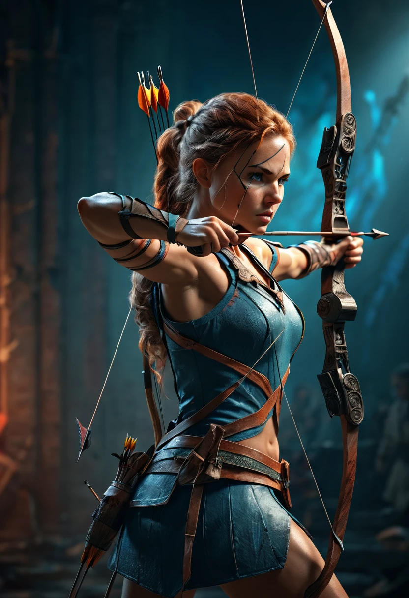 Archer, bow and arrow, Archery pose, full body, by Chris Cold, dramatic composition, cinematic dynamic action scene, vibrant colors, cinematic lighting, dramatic lighting, best quality, masterpiece, very aesthetic, perfect composition, intricate details, ultra-detailed