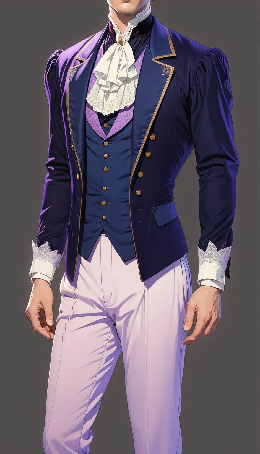 beautiful illustration, ultra-detailed, masterpiece, victorian style, confident pose, violet backlight, male man