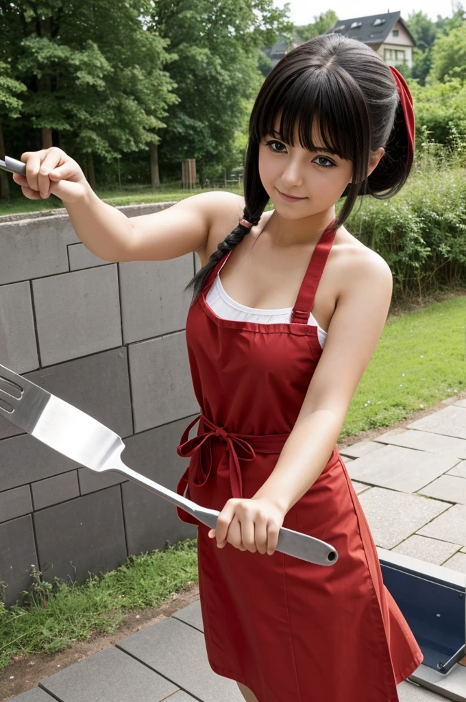 Make me an anime girl saying "guli in den oasch betonieren" she has 2 hands and in those she has an spatula and convrete