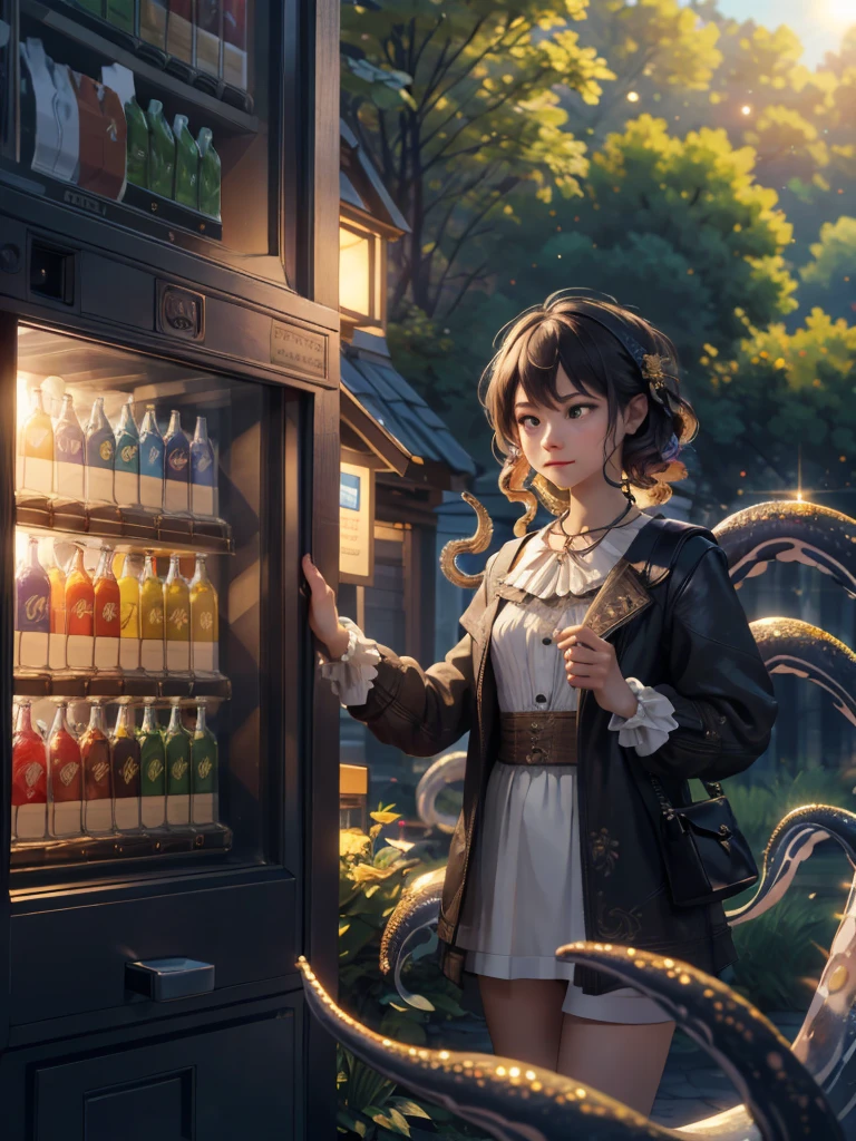 Top quality, super detailed, ((very delicate and beautiful)), illustration, perfect design, ((detailed background)) , (lens flare), (chromatic aberration), (depth of field),(rembrandt lighting:1.2),
Forest at night, (tentacle vending machine:1.2), uncomfortable, fantastic,
Two women, shopping, fun,
Artistic masterpieces that will go down in history, great backgrounds, memorable scenes, great angles,
(masterpiece:1.2),(best quality:1.2),newest,intricate details, ai-generated,