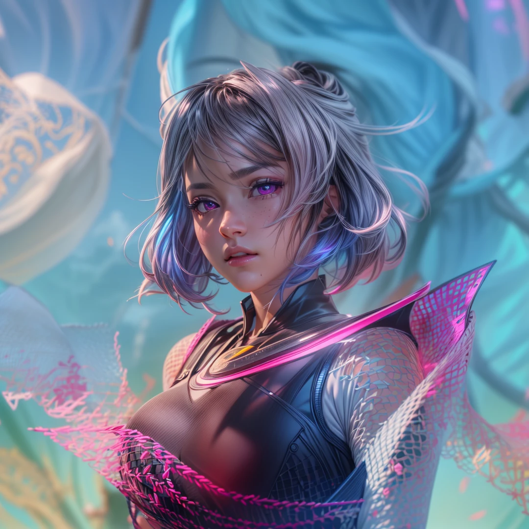 Best quality, masterpiece, ultra high res, (photorealistic:1.4), pink eyes, black hair, professional lightning, sharp focus, deep shadow, (extremely detailed CG unity 4k fhd wallpaper), 8k. 