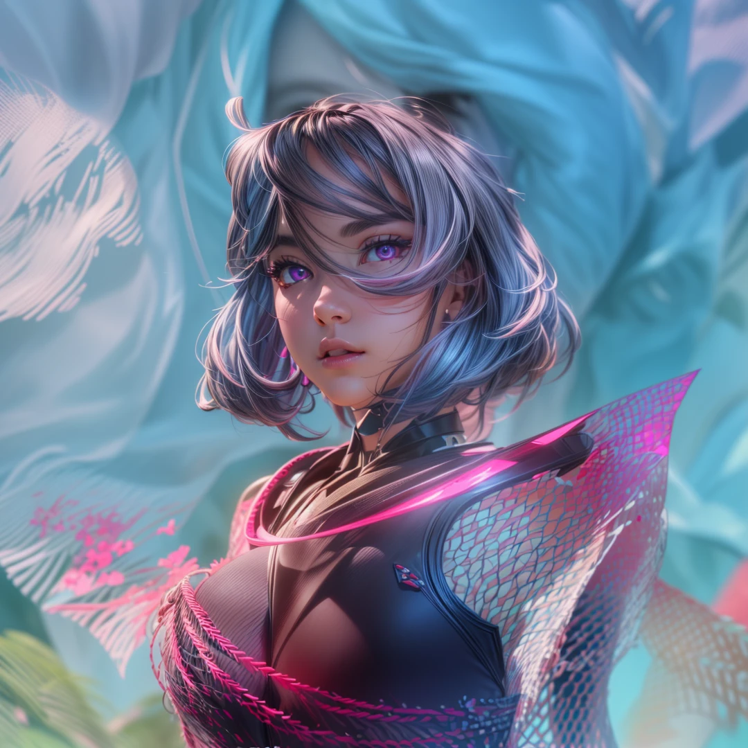 Best quality, masterpiece, ultra high res, (photorealistic:1.4), pink eyes, black hair, professional lightning, sharp focus, deep shadow, (extremely detailed CG unity 4k fhd wallpaper), 8k.
