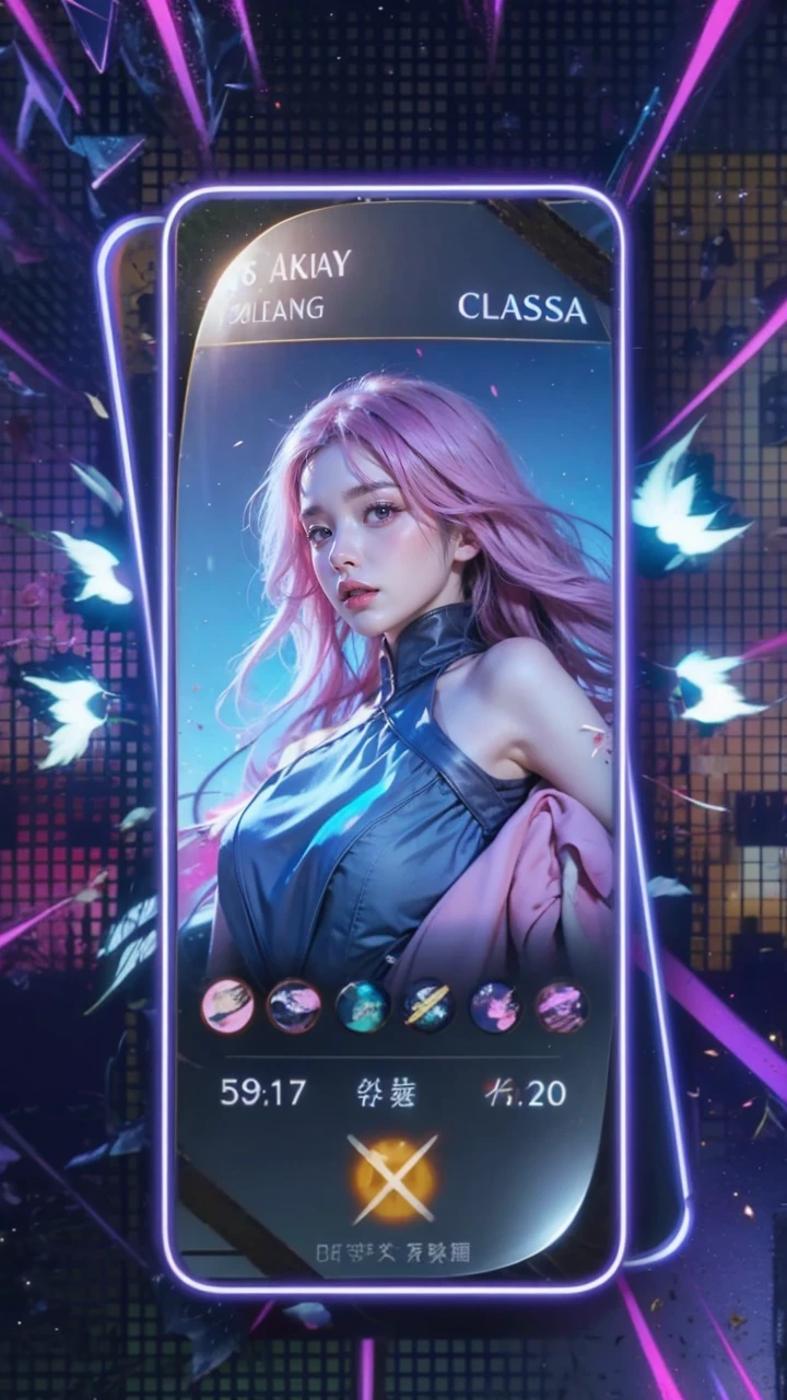 Light pink hair, pink eyes, pink and white, sakura leafs, vivid colors, white dress, paint splash, simple background, ray tracing, wavy hair