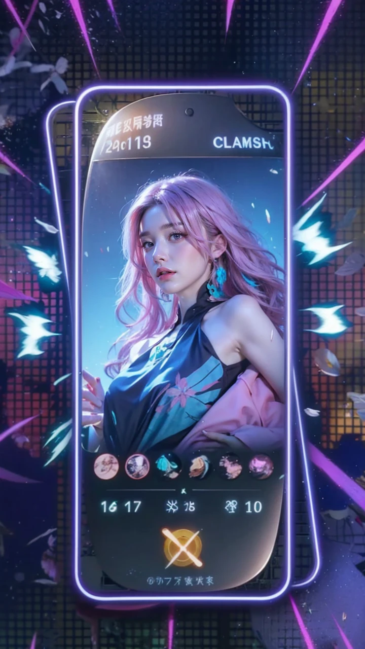 Light pink hair, pink eyes, pink and white, sakura leafs, vivid colors, white dress, paint splash, simple background, ray tracing, wavy hair