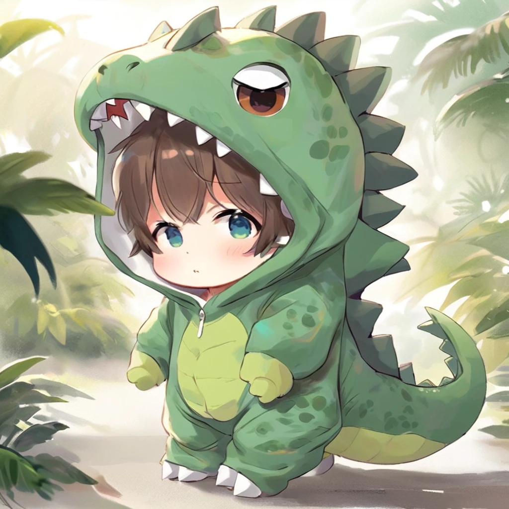 anime,dino,konglong,a 20 year old boy wear dinosaur costume,cute,solo,sunlight,style of yoneyama mai,