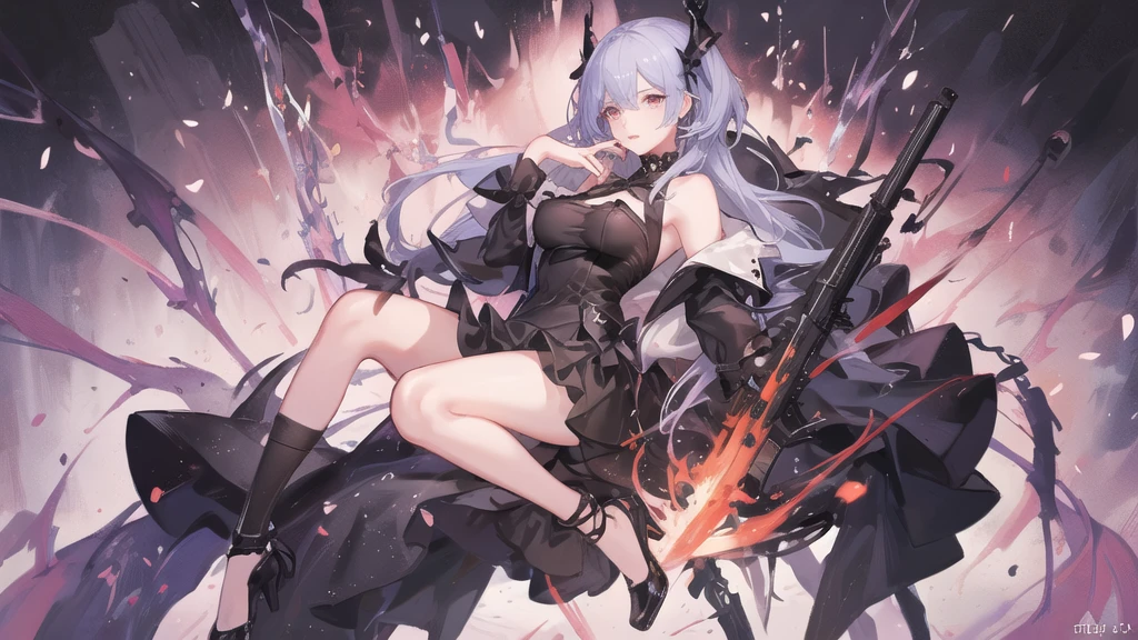 Anime girl with gun and red background, Anime drawing by Shitao, Pixiv, Self-sastructing art, Best Anime 4K Konachan Wallpaper, Gapmoe Yandere Grimdark, 2b ..., Amazing Anime 8K, 2b, Devil Anime Girl, Anime girl in a black dress, From Arknights, Anime Style 4k