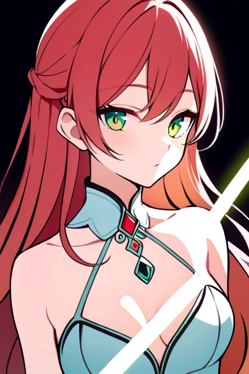 Redhead woman with green eyes.