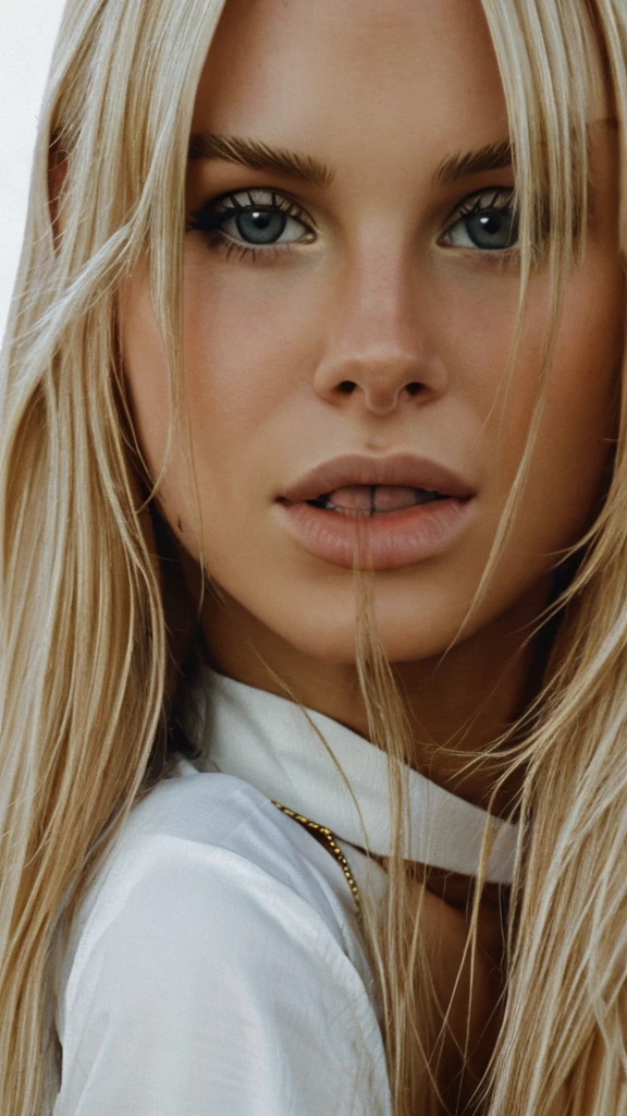 A beautiful blonde woman realistic Lofi music singer