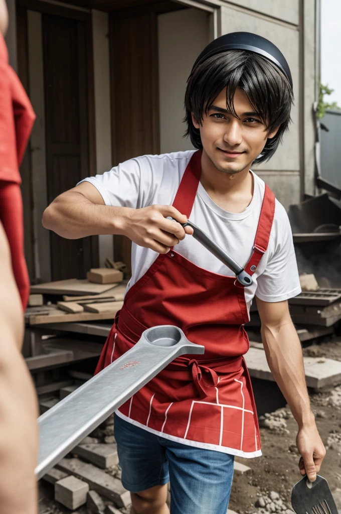 Make me an anime girl saying "guli in den oasch betonieren" he has 2 hands and in those he has an spatula and convrete