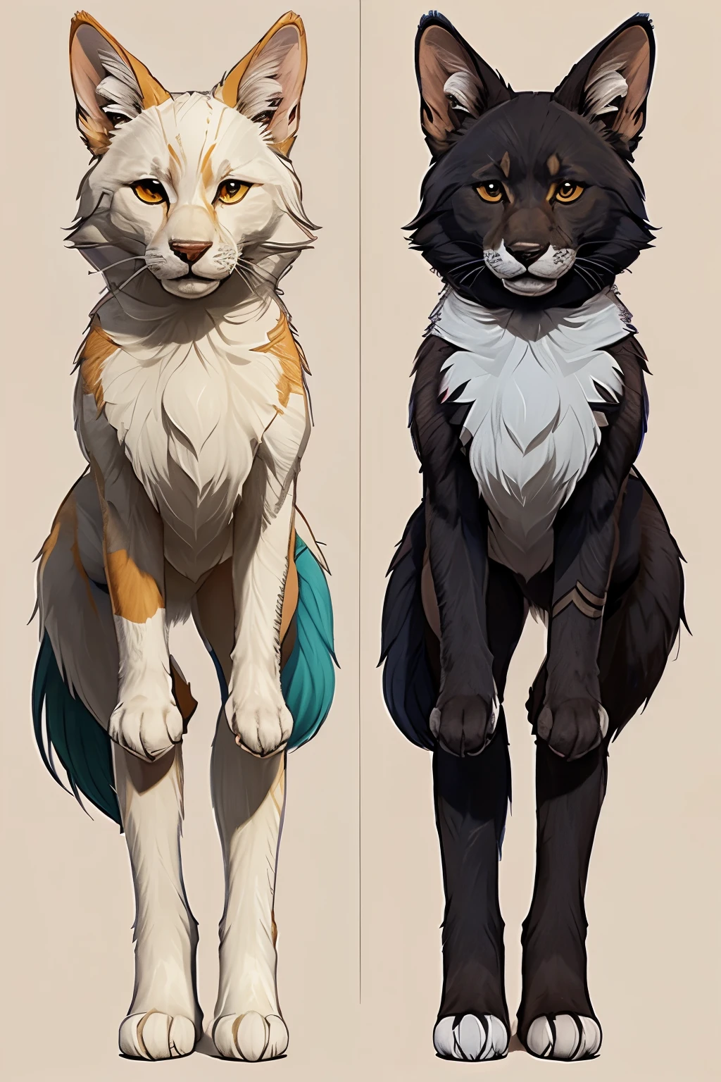 Generate a reference sheet of furry art in 2 places both sketch and color 