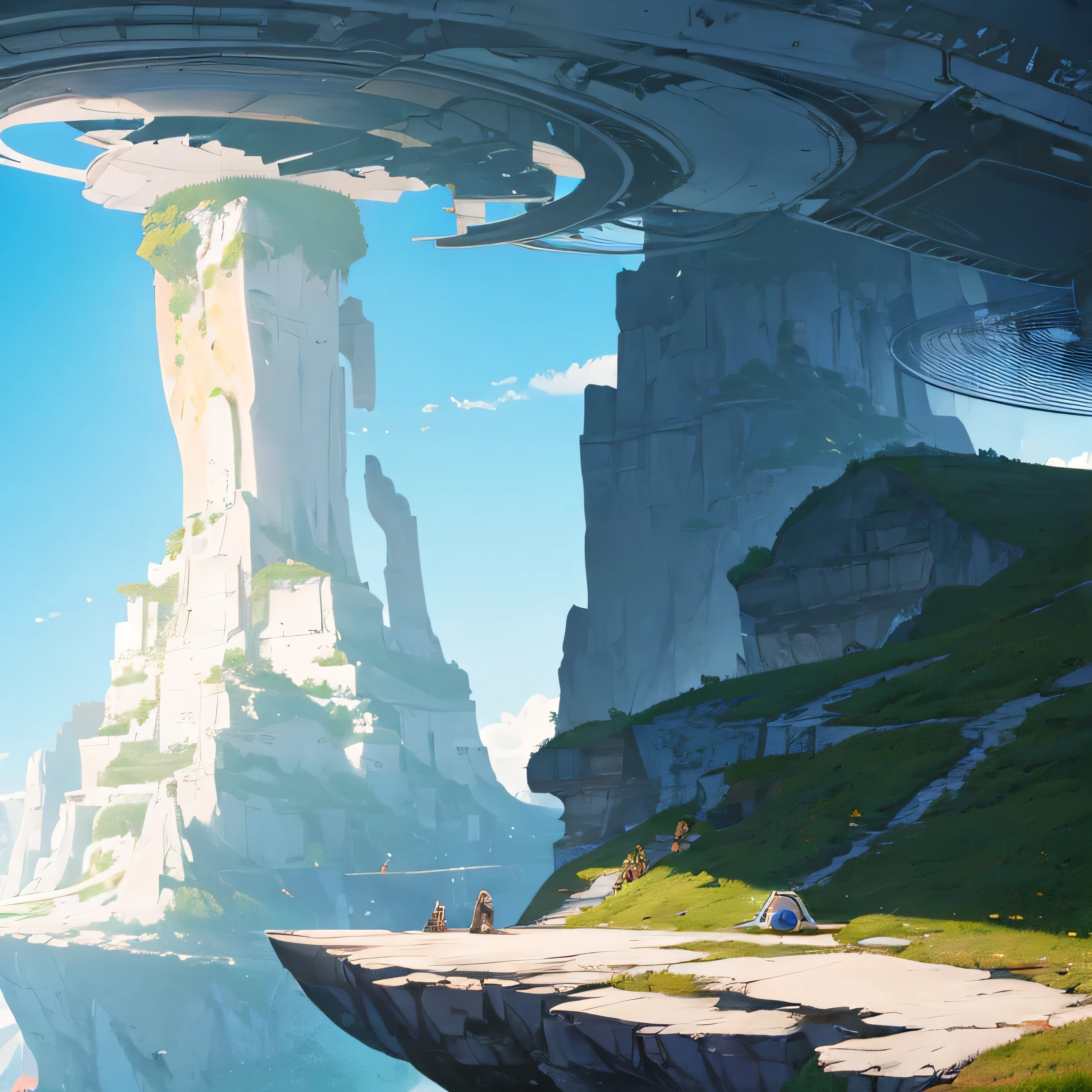 alien spaceship landing near cliffs