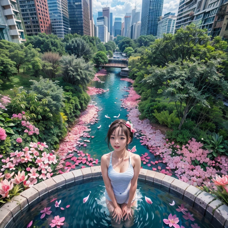280th floor infinity pool，The tallest building in the urban forest, {Around bonsai|Luo Han Song|coconut palms|tulips|Rose flower}, ExtermlyDetaild(ProfessionlPhoto of Girl floating in the sky:1.37)(Masterpiece 8K TopQuality:1.2), ExtremelyDetailed KAWAII face Eyes{ElaboratePupils with (SparklingHighlights:1.28)|DoubleEyelids with (Voluminous LongEyelashes:0.88)|RosyCheeks} BREAK   Detailed impeccable Radiant PearlSkin with Transparency (Skinny SchoolSwimwear:1.37) beautiful graceful {HiddenHand|Corrected BabyLikeHand} (Whole Body Proportions and all limbs are Anatomically Accurate)