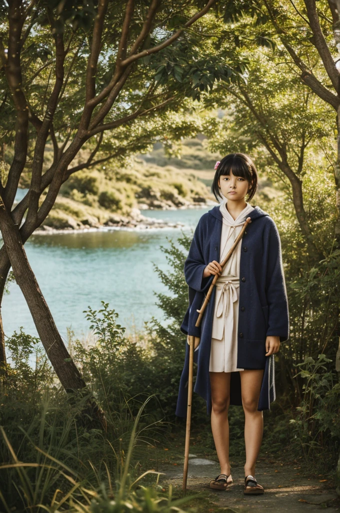 Girl in a kimano with a stick in her hands