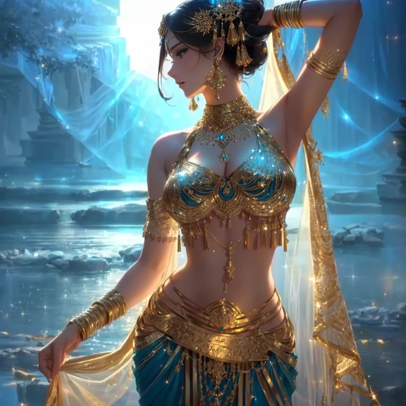 Fine gold jewelry , ancient indian dress,,sparkling light,High resolution 84K,Woman in sari taking photo, indian goddess, traditional beauty, indian, beautiful goddess, elegant cosplay, indian style, indian super model, beautiful young woman, gorgeous woman, Southeast Asia that has existed for a long time, provocative indian, gorgeous beautiful woman, Intricate costume, Hindu Aesthetics, beautiful asian girl, Very detailed shooting of the goddess., jaw-dropping beauty, ,