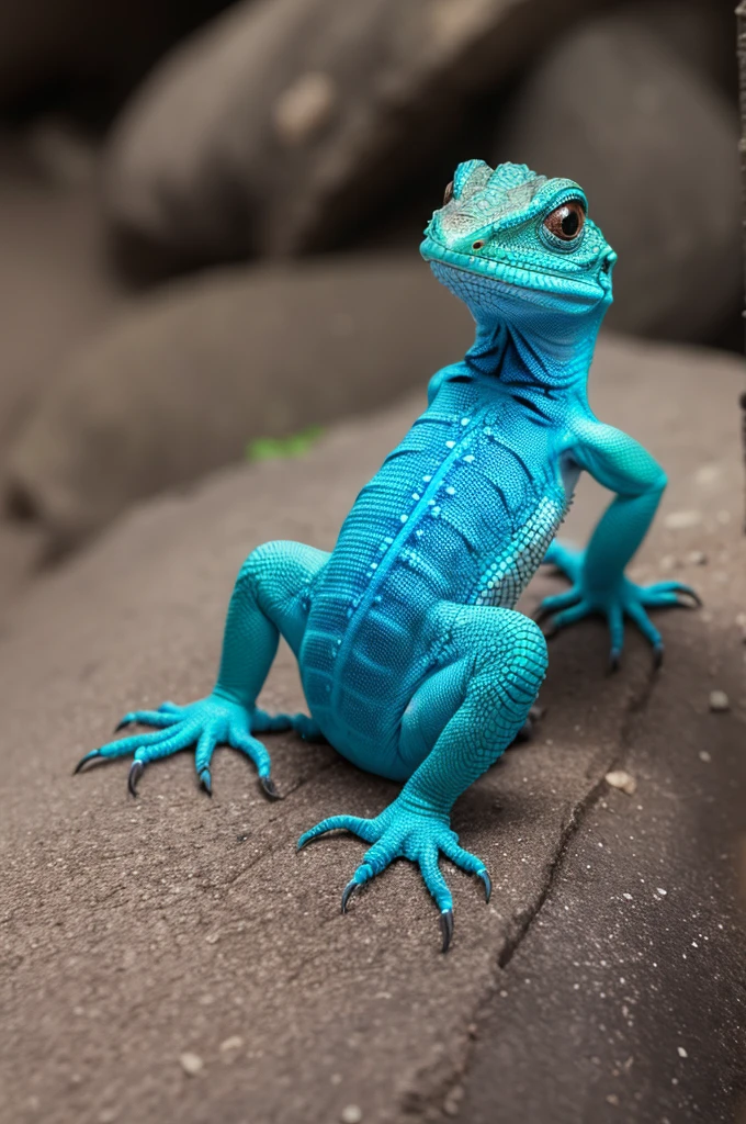 Small cute lizard with dark skin and blue stripes