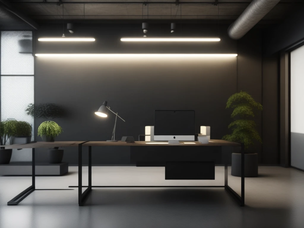 industrial style office design room with minimalist lighting