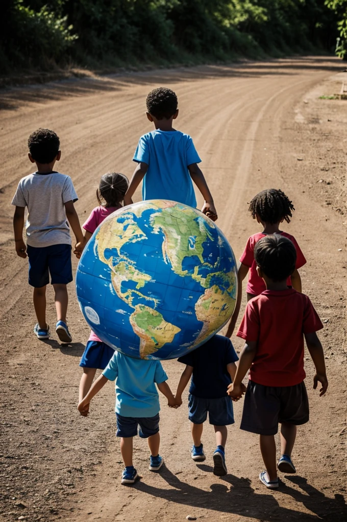 Children surrounding the world holding hands