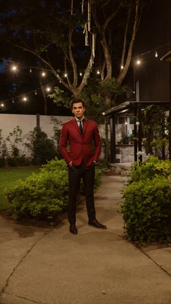 change clothes, for an elegant brown and green suit with a white tie