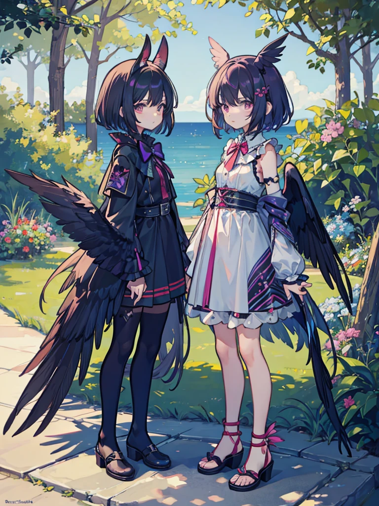 (masterpiece:1.2),(best quality:1.2),newest, ai-generated, two toony ravens talking to viewer, (no humans), birds, wings, feathers, detailed