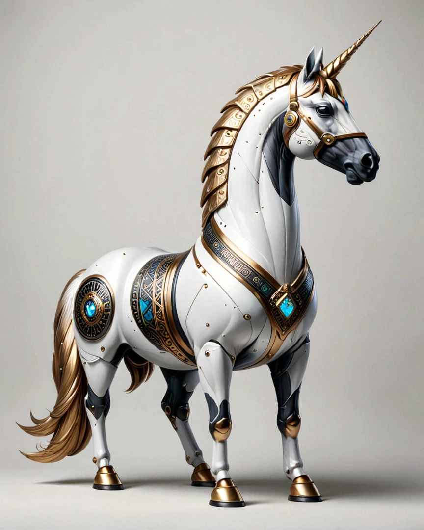 Unicorn made of dvr-frft , epic , concept art, trending on Artstation ,solid color backdrop,(white clean backdrop:1.2),Show the whole picture